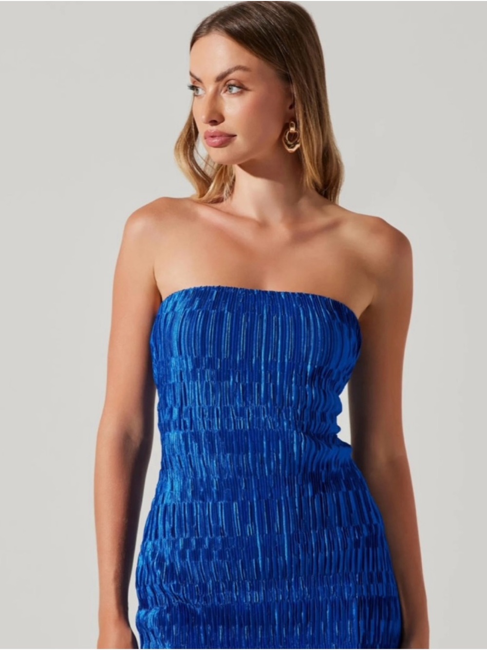 Astr René Strapless Cobalt Blue Midi Dress - Picture 2 of 5